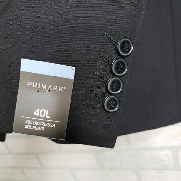 Men's Black Primark 3pc Suit Jacket Size 40 40L Pants 34 X 30 Vest White Shirt - Picture 7 of 16
